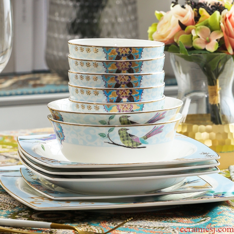 Jingdezhen suit household wind high-grade bone China tableware bowls set 6 dishes European ceramic bowl gift