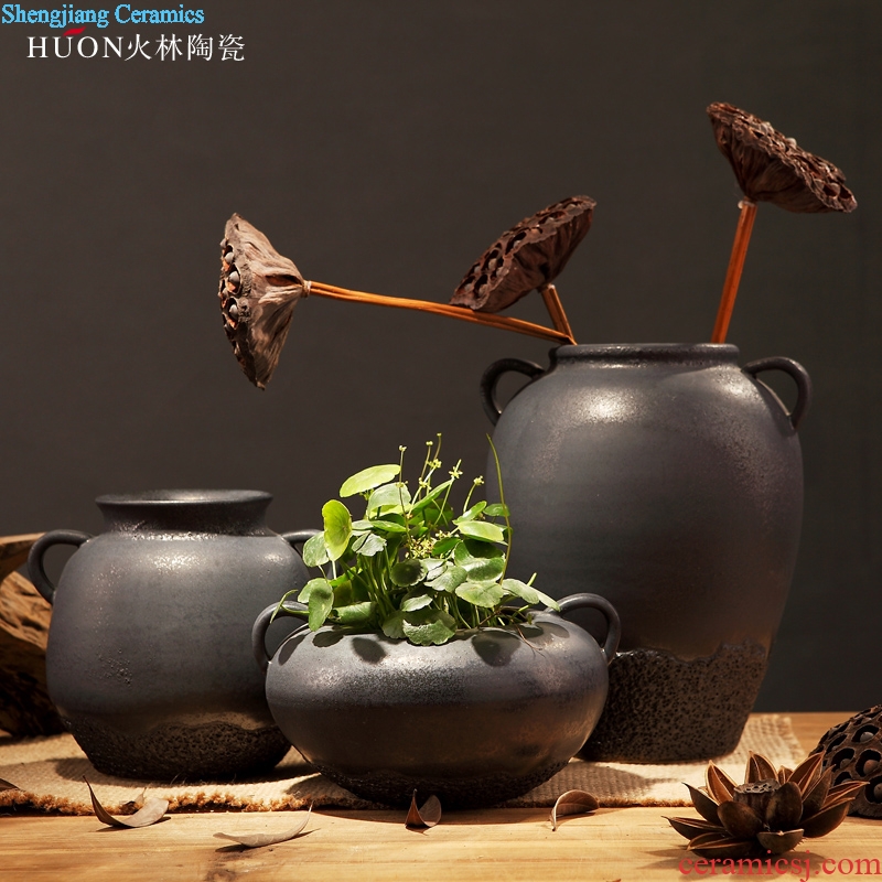 Retro thick clay pottery vases, flower POTS of jingdezhen handmade flowers, black zen Chinese style household ceramics furnishing articles