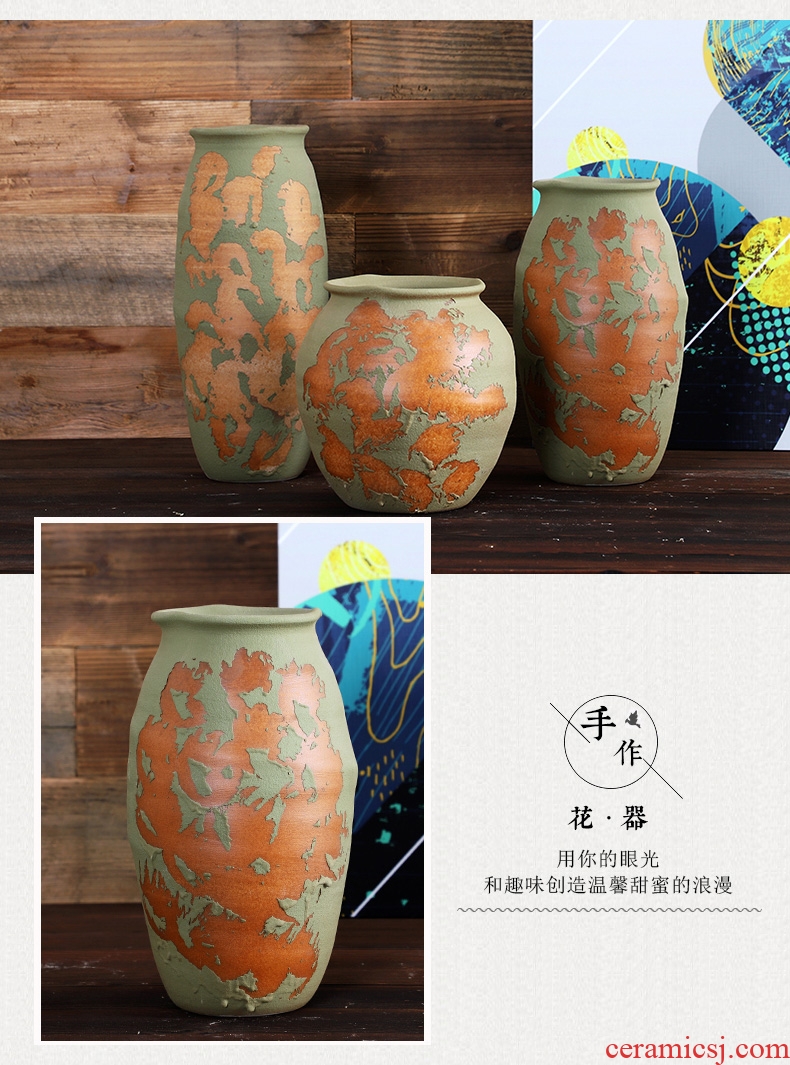 Jingdezhen manual coarse pottery vase creative floral organ of type restoring ancient ways zen dried flower ceramic furnishing articles home porch flower arrangement