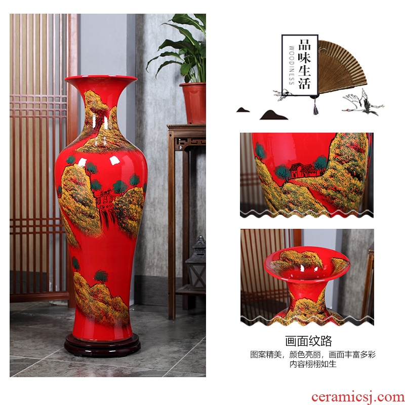 Jingdezhen ceramics sitting room big red big vase vase planting decoration to the hotel lobby hall landing place