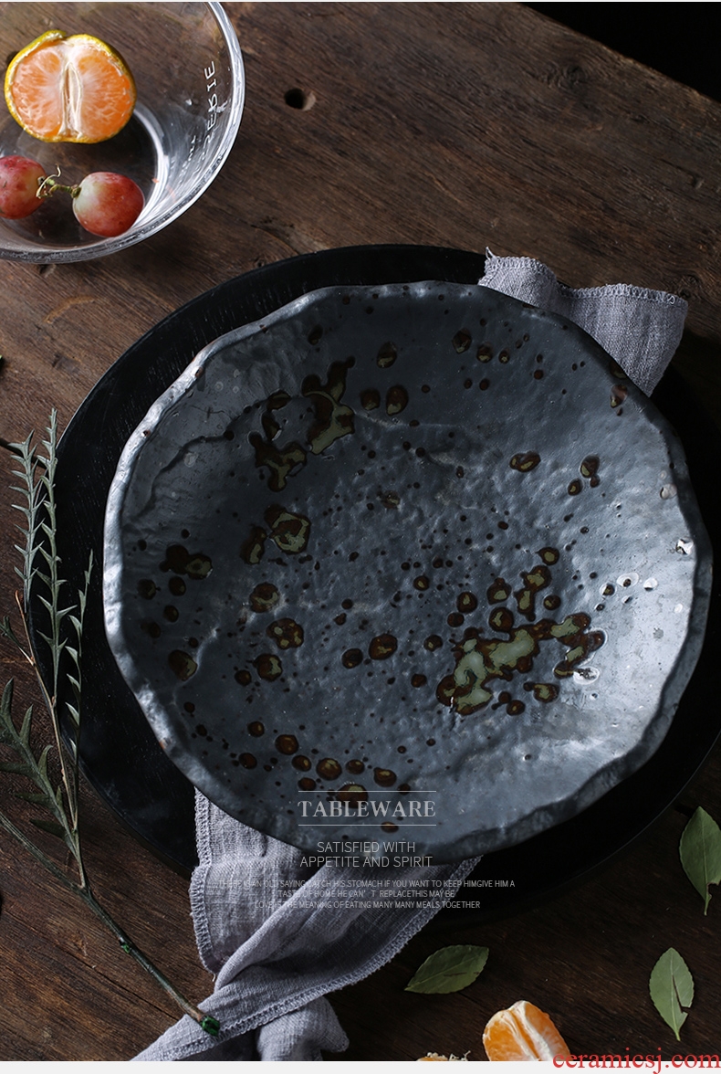 European ceramic disc creative SLATE tray home western food steak plate household snack plate of fruit salad snack plate