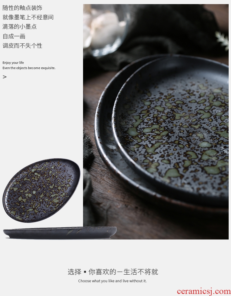 Japanese kiln ceramic large oval oblong fish dish restaurants, creative household tableware dishes steamed fish dishes