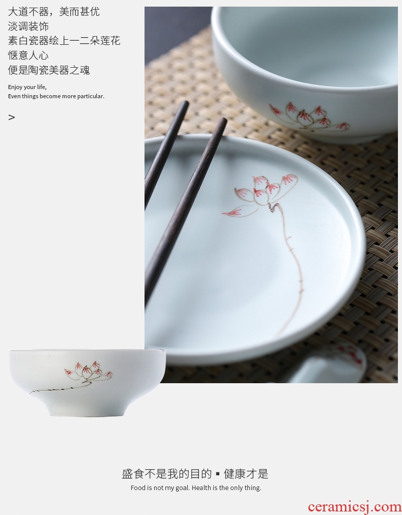 Household Japanese ceramic bowl insulation footed bowl dishes suit fresh rainbow noodle bowl hand-painted tableware to eat bread and butter rice bowls