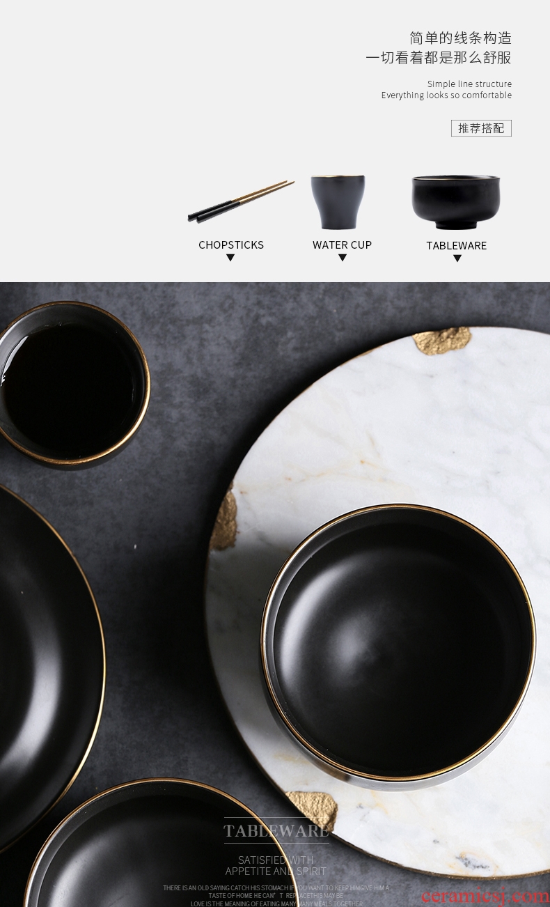 Jingdezhen domestic Japanese black ceramic bowl creative rainbow noodle bowl soup bowl chopsticks personality contracted tableware ceramic bowl