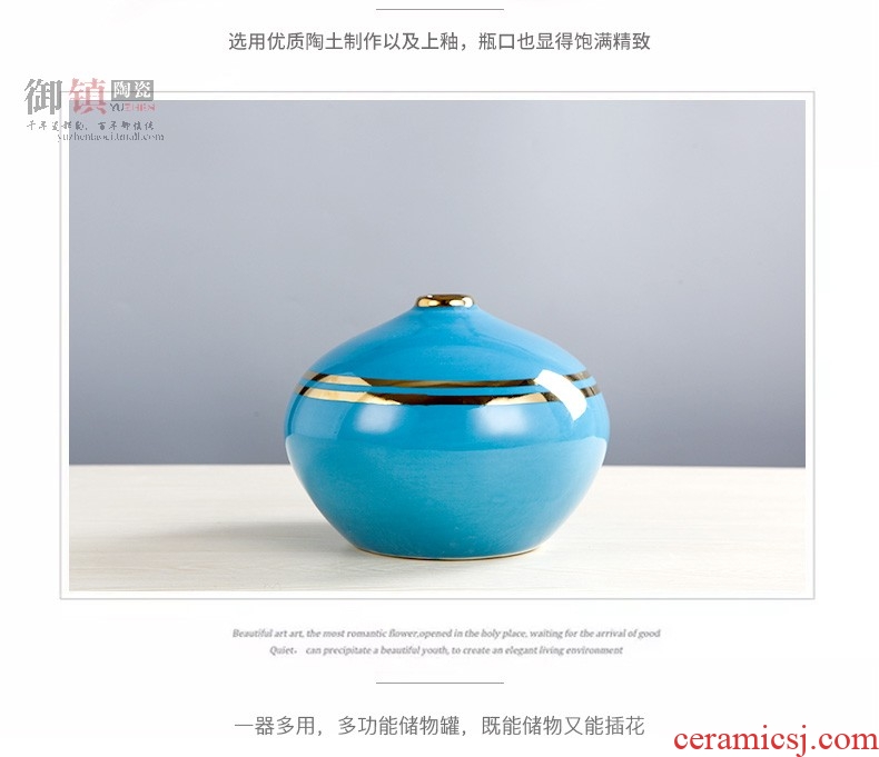 Contemporary and contracted ceramic household soft adornment blue vase electroplating furnishing articles sitting room porch TV ark decoration