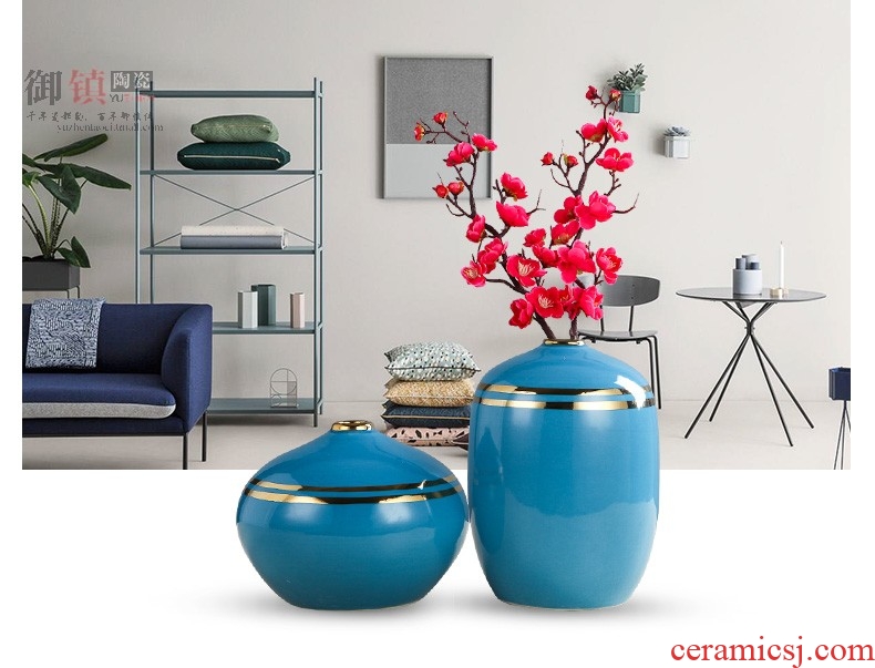 Contemporary and contracted ceramic household soft adornment blue vase electroplating furnishing articles sitting room porch TV ark decoration