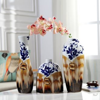 Jingdezhen ceramics vase modern new Chinese style restoring ancient ways is blue and white household soft adornment three-piece furnishing articles sitting room