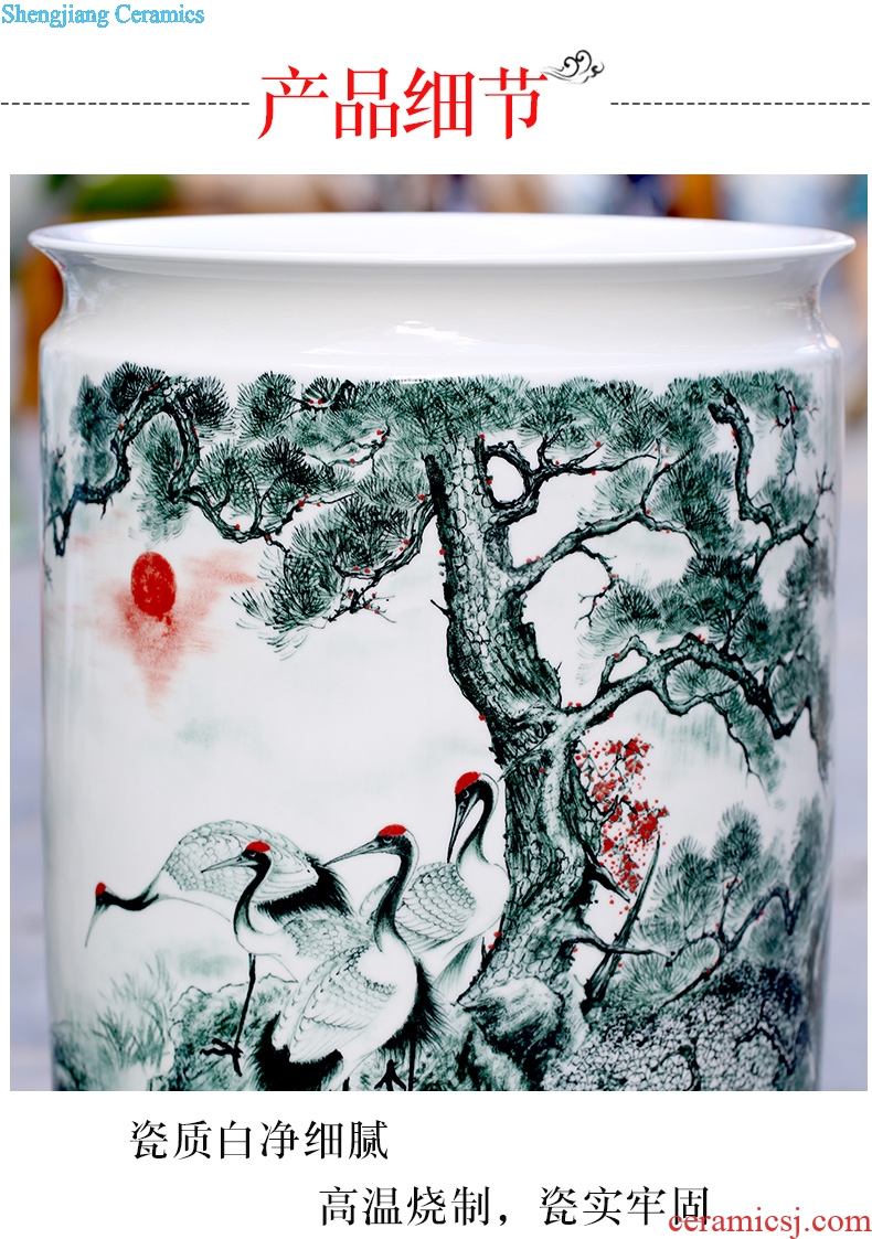 Jingdezhen ceramics hand-painted pine crane live painting and calligraphy cylinder home sitting room place study adornment calligraphy and painting is received