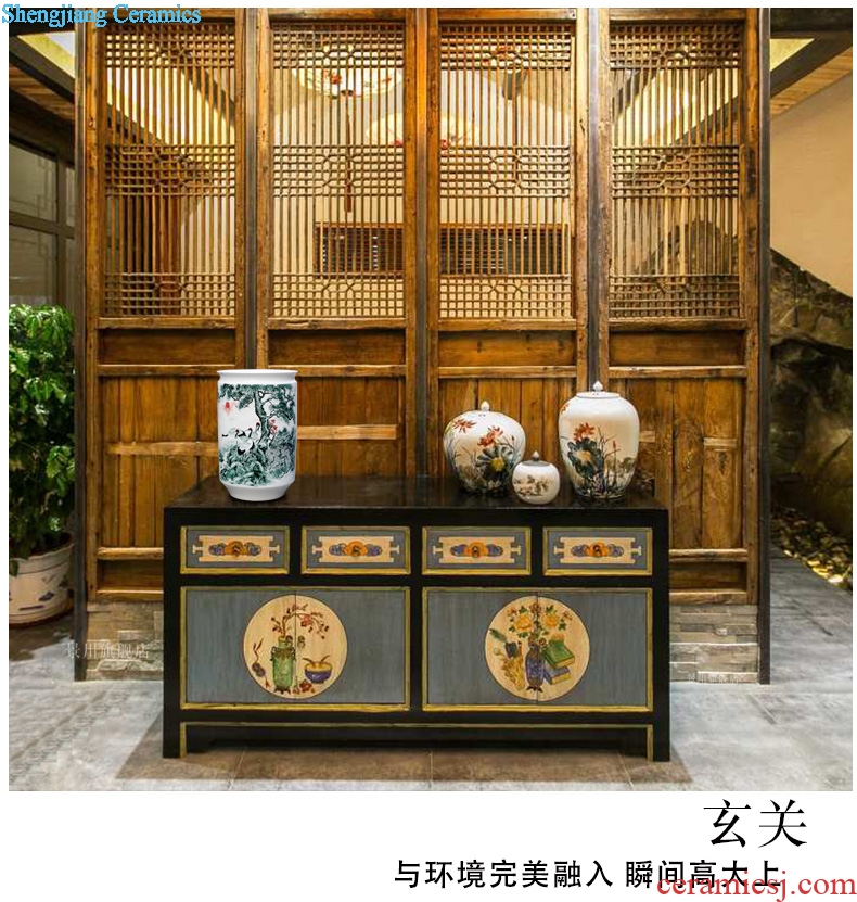 Jingdezhen ceramics hand-painted pine crane live painting and calligraphy cylinder home sitting room place study adornment calligraphy and painting is received