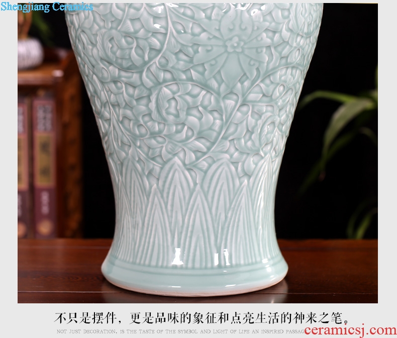 Jingdezhen ceramic green glaze carving peony 70 cm high landing big vase home sitting room adornment is placed