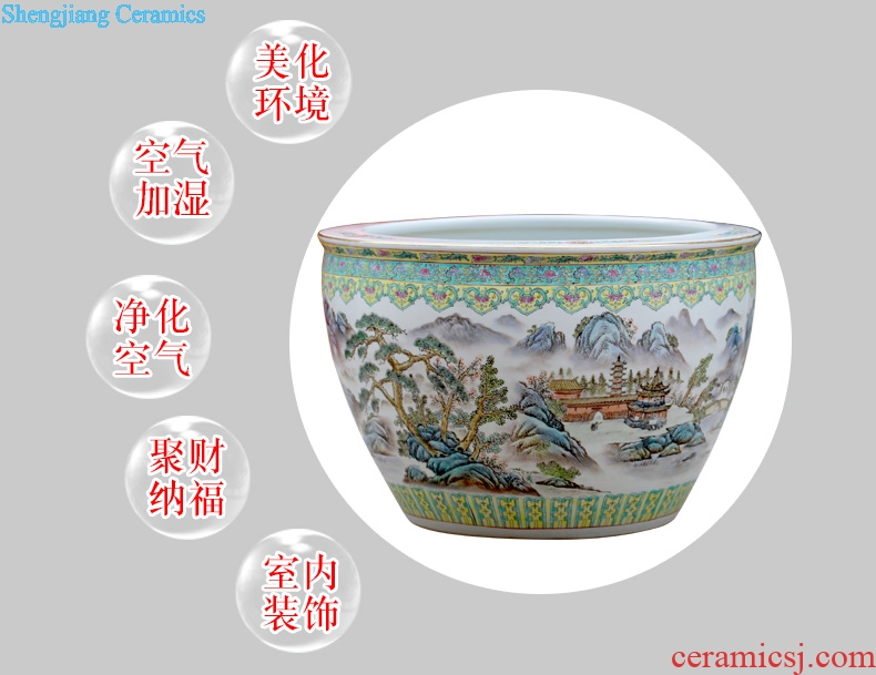 Jingdezhen hand-painted landscape painting ceramic goldfish turtle cylinder painting and calligraphy study of sitting room place large water lily cylinder