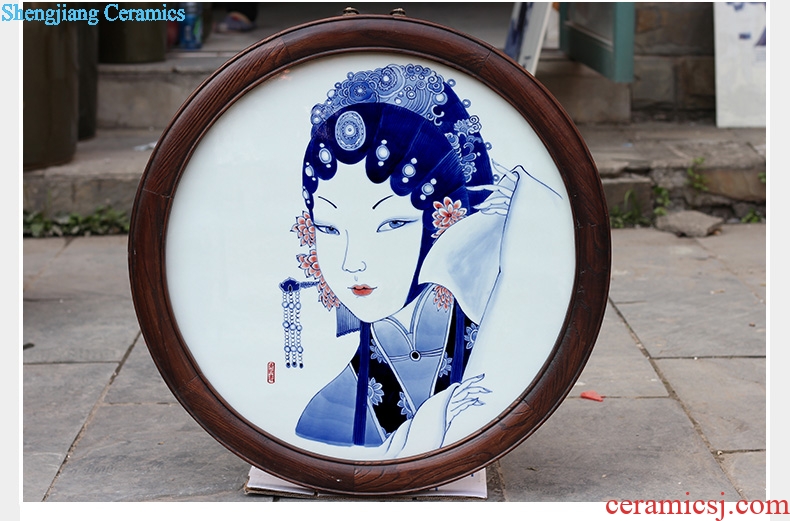 Jingdezhen blue and white porcelain porcelain plate hand-drawn characters painter Peking Opera actress round hanging in the sitting room adornment