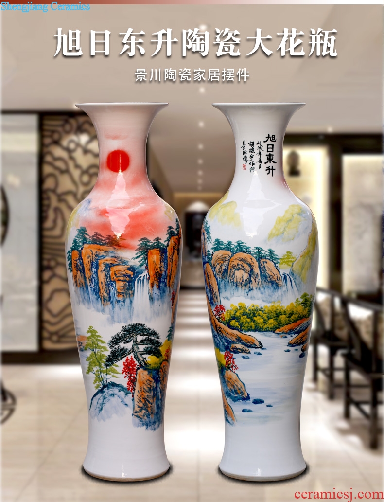 Jingdezhen ceramics hand-painted sunrise landscape painting big vase sitting room of Chinese style household furnishing articles opening gifts