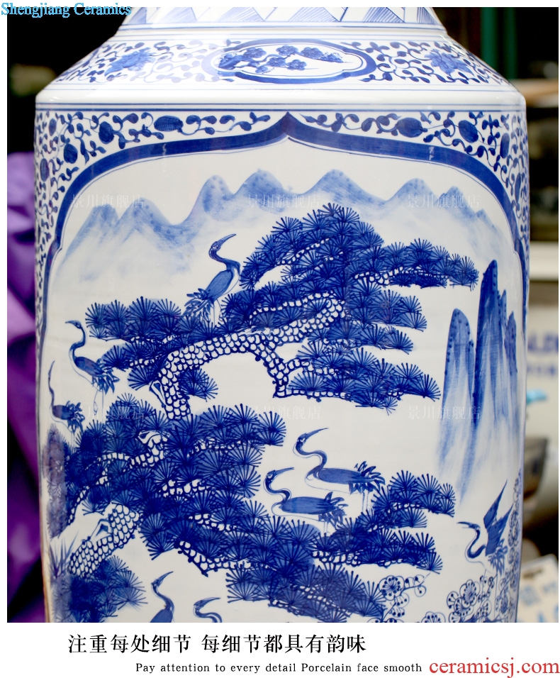 Jingdezhen blue and white porcelain of large vases, hand-painted pine crane live ceramic furnishing articles home sitting room adornment