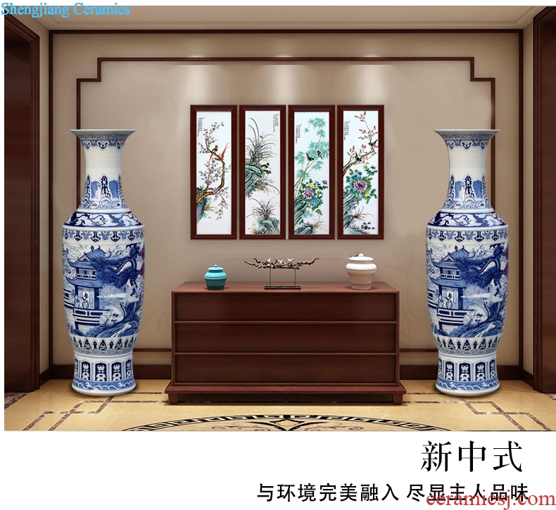 Hand draw blue and white porcelain of jingdezhen ceramics' birthday landing big vase Buddha temple church for furnishing articles