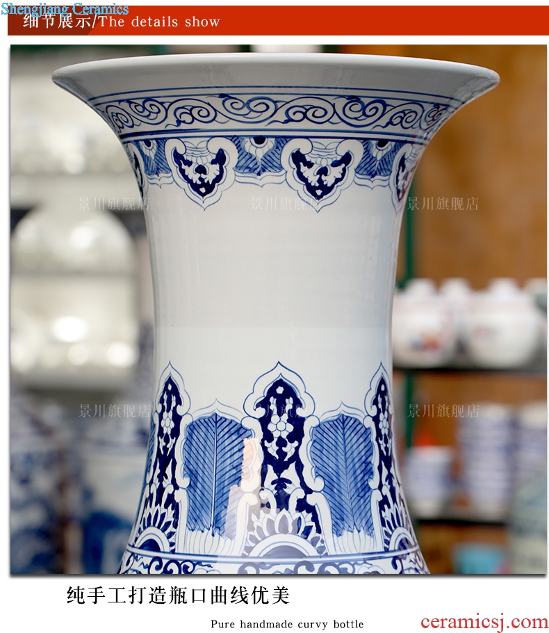 Hand draw blue and white porcelain of jingdezhen ceramics' birthday landing big vase Buddha temple church for furnishing articles