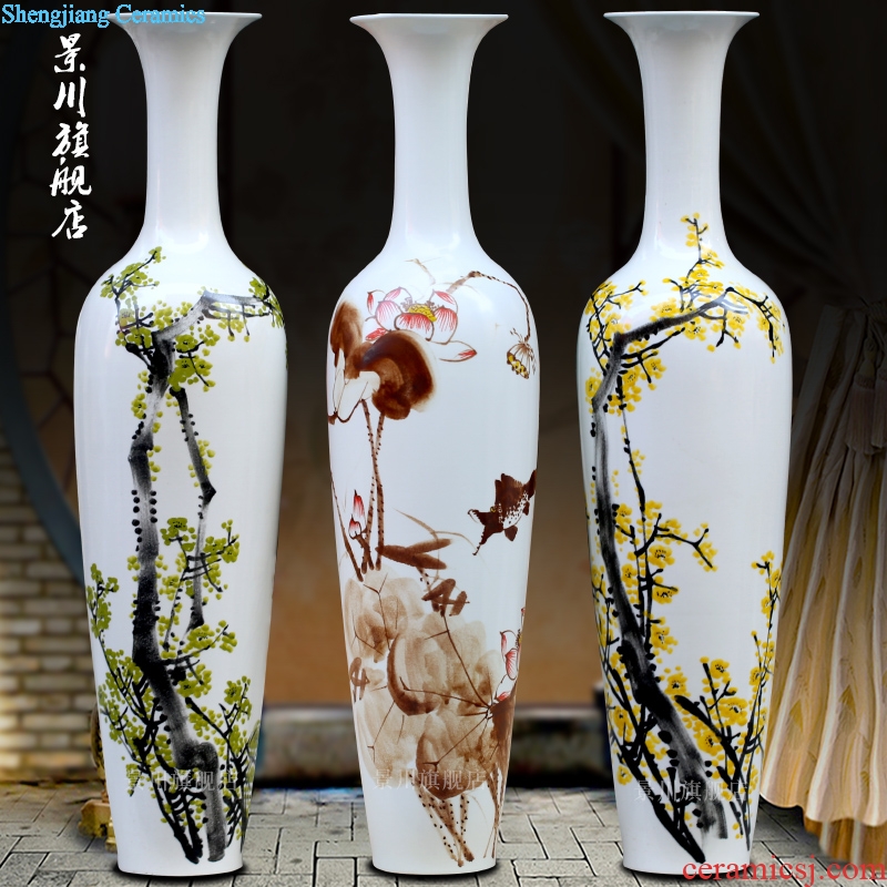 Hand draw plum blossom lotus 80 cm high landing big vase of porcelain of jingdezhen ceramics sitting room adornment is placed