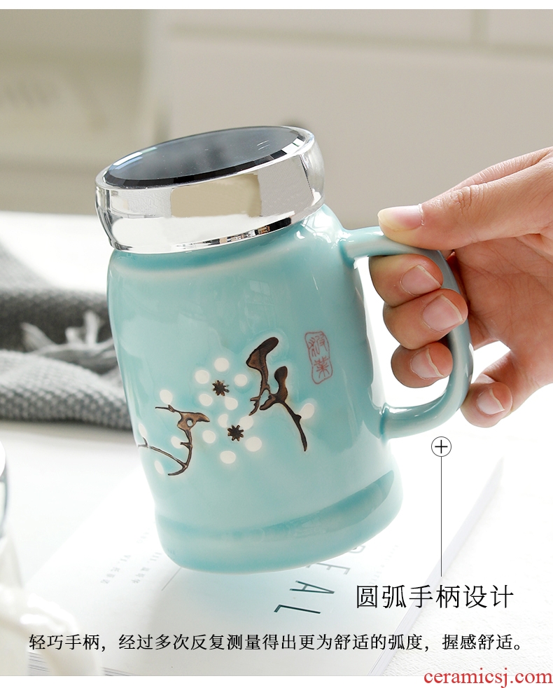 Ceramic drinking cup with cover mug creative contracted large Japanese Nordic office keep-warm glass cup