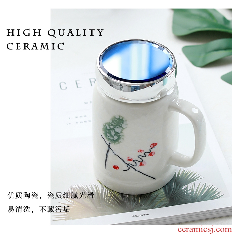 Ceramic drinking cup with cover mug creative contracted large Japanese Nordic office keep-warm glass cup