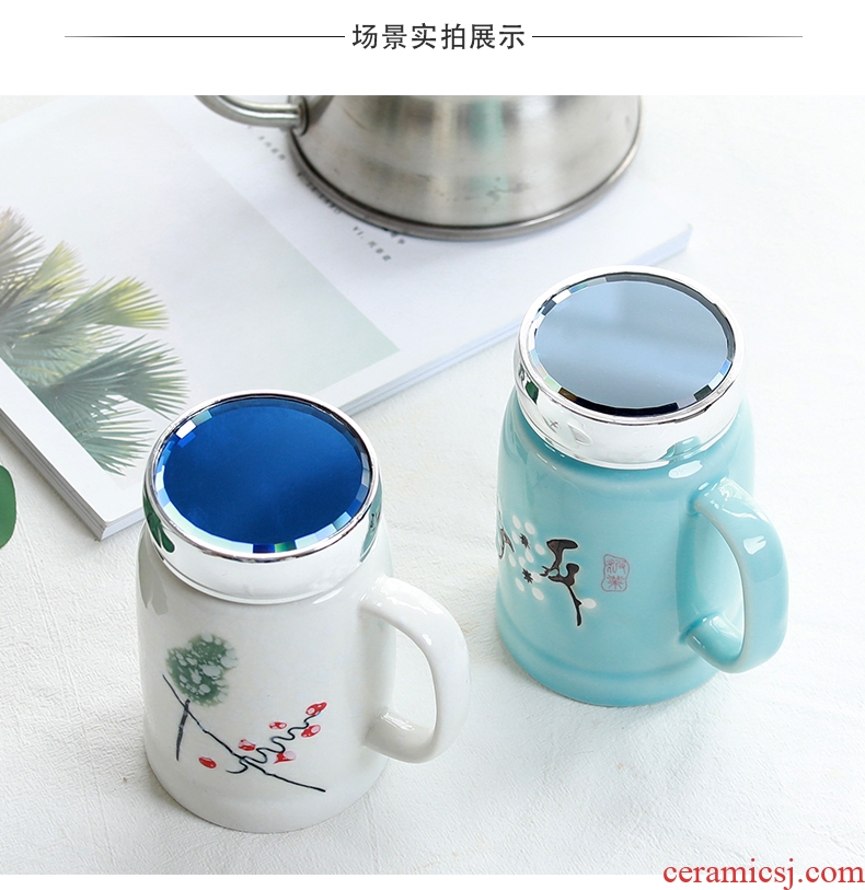 Ceramic drinking cup with cover mug creative contracted large Japanese Nordic office keep-warm glass cup