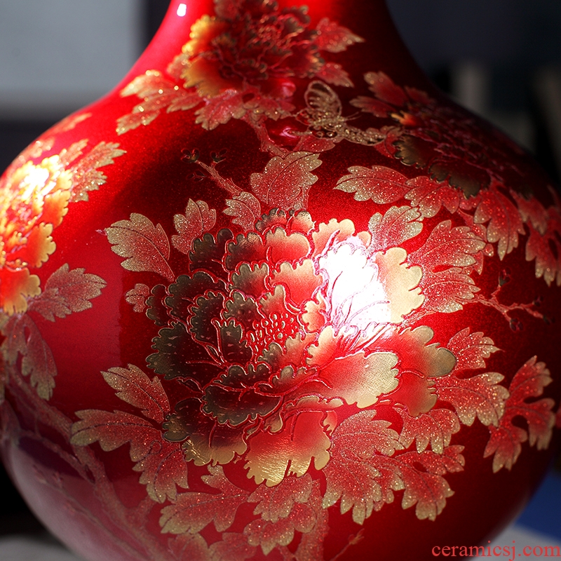 Crystal glazed pottery jingdezhen porcelain vase landing place Chinese red flower arranging the sitting room of Chinese style decoration