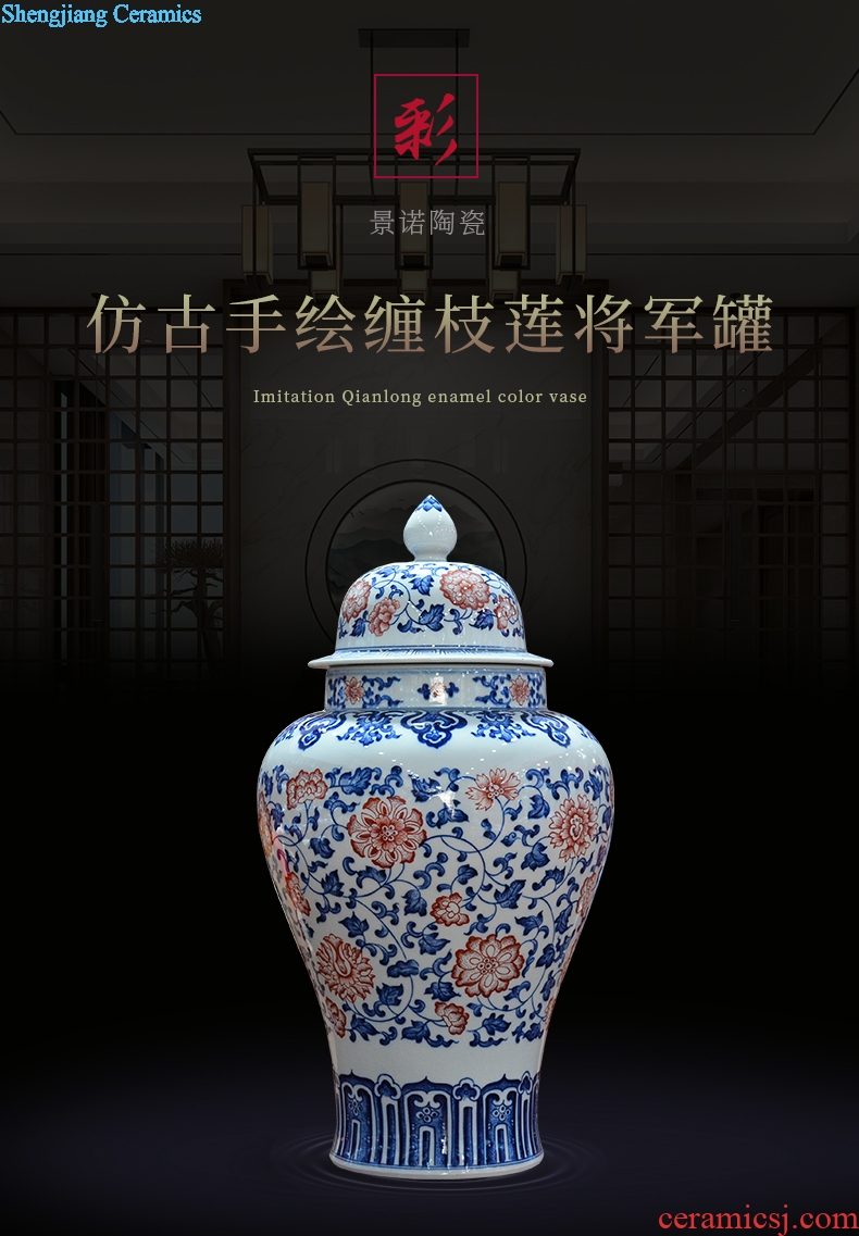 Antique hand-painted bound of blue and white porcelain of jingdezhen ceramics general lotus flower pot of new Chinese style sitting room adornment is placed