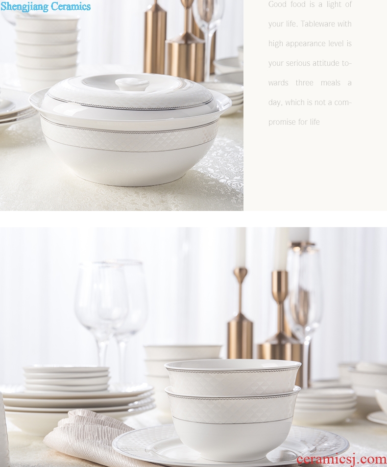 Ijarl million jia ou plaid 56 sets of household ceramic dish plate tableware suit