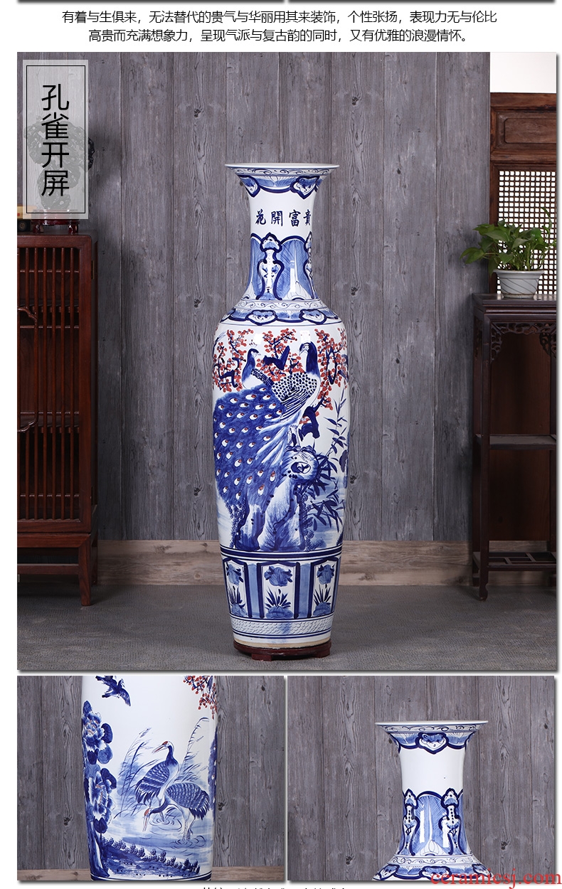 Jingdezhen blue and white porcelain of large vases, flower arranging hotel moved into Chinese sitting room adornment is placed
