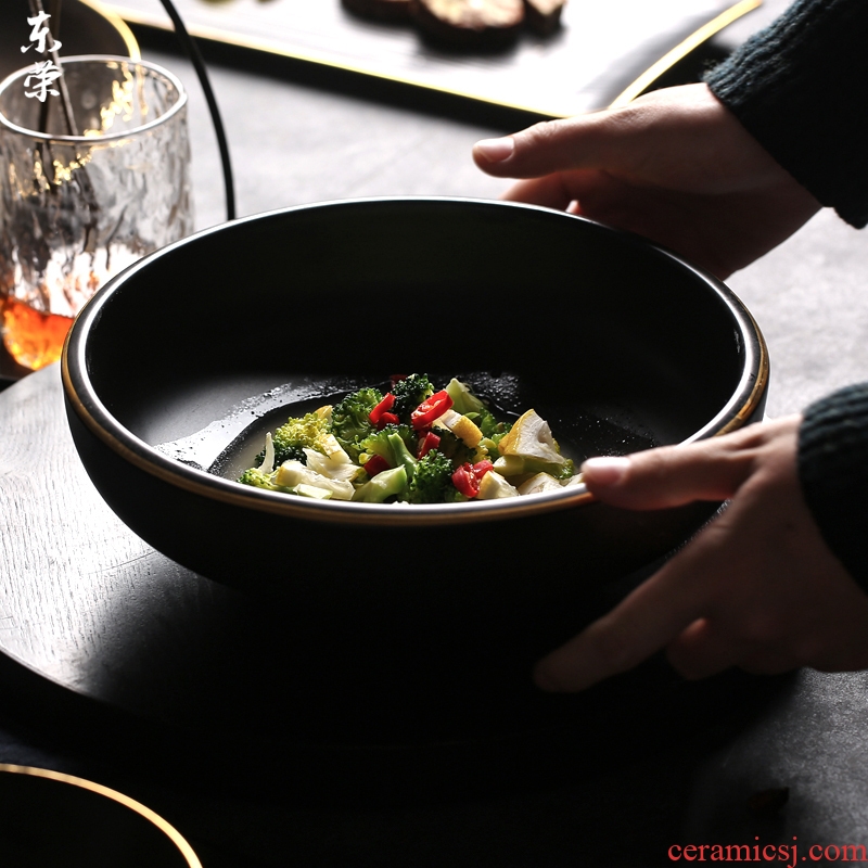 Household Japanese ceramic bowl large bowl soup bowl personality tableware creative fruit salad bowl rainbow noodle bowl
