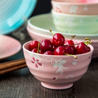 Ceramic tableware cute rice bowls rainbow noodle bowl large household eat bowl dessert Korean small bowl of soup bowl dish bowl of cherry blossoms