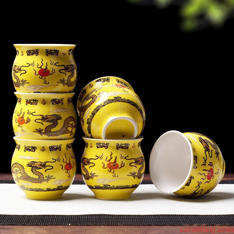 Leopard lam kung fu small ceramic cups of tea light bowl tea master sample tea cup purple sand cup tea of blue and white porcelain