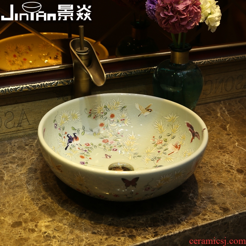 JingYan small size art stage basin of jingdezhen ceramic lavatory 30 cm small circle on the sink