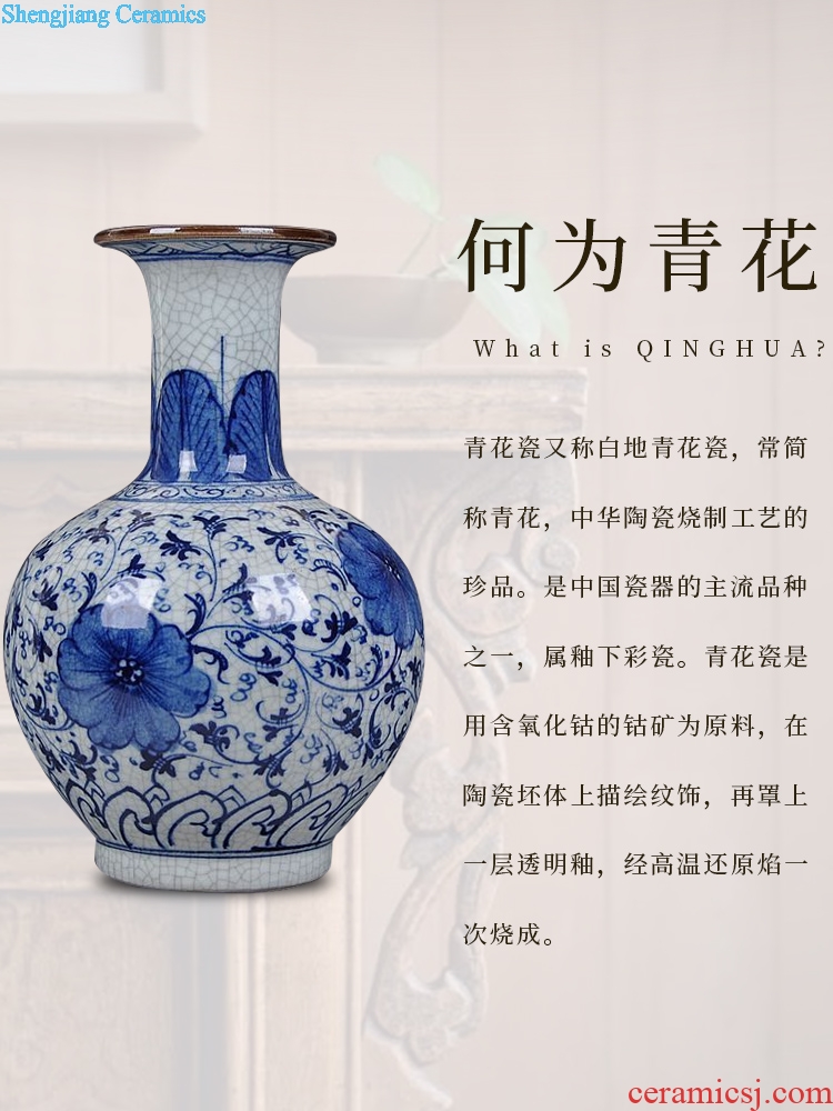 Jingdezhen ceramics hand-painted guanyao blue and white porcelain flower rich ancient frame under the glaze color antique crafts home decorations