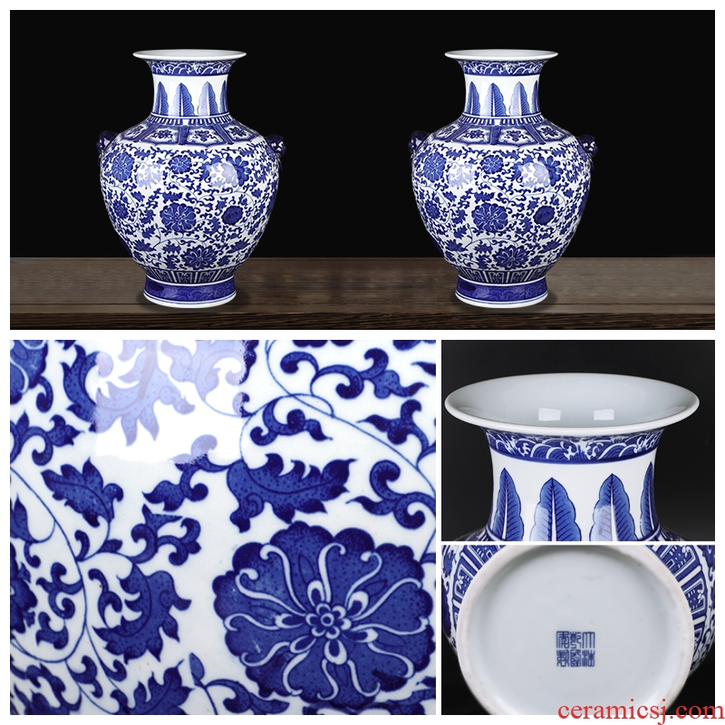 Blue and white porcelain of jingdezhen ceramics ocean's ears bottle large vases, flower arranging archaize sitting room porch place decorations