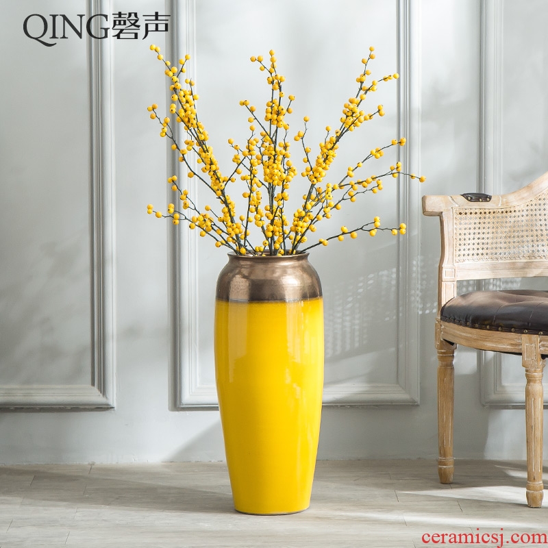 Jingdezhen ceramic floor big vase Nordic modern living room, large villa hotel furnishing articles yellow flower arranging decoration