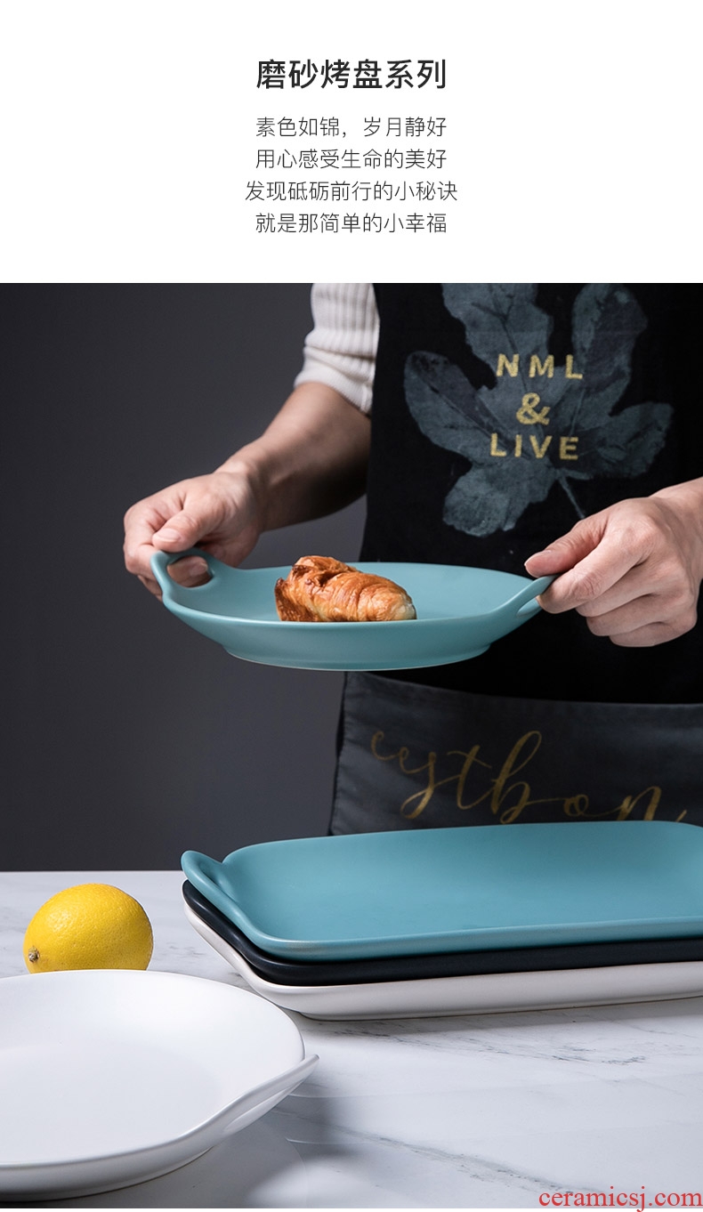 Fruit creative breakfast tray Japanese plate suit personality fish plate ceramic pan home western food steak plate