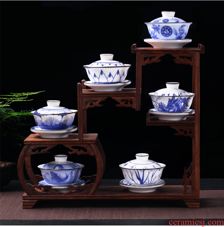 Restoring ancient ways leopard lam suet jade antique tureen large bowl cup three bowl of tea ceramic white porcelain large
