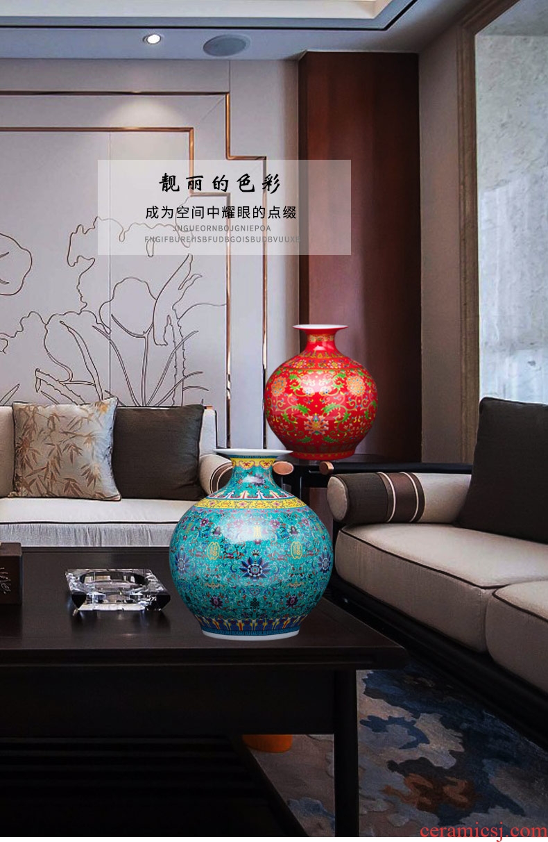 Archaize of jingdezhen ceramics colored enamel vase flower arranging the sitting room of Chinese style household adornment pomegranate bottles of furnishing articles