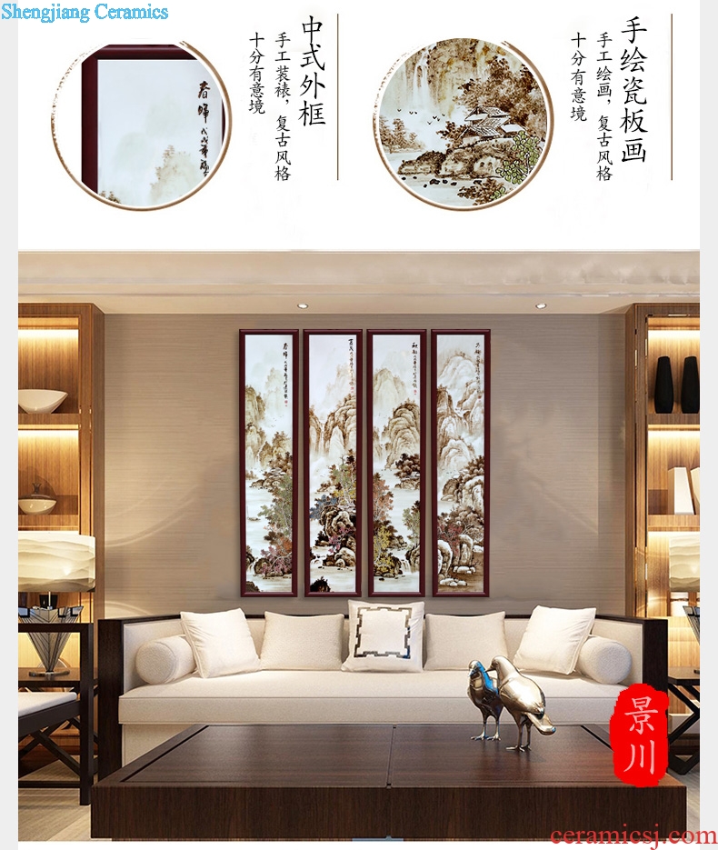 Jingdezhen porcelain plate painting spring, summer, autumn and winter landscape four screen adornment home sitting room hangs a picture office