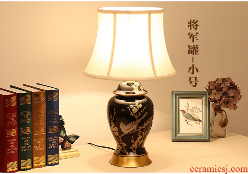 Desk lamp of bedroom the head of a bed lamp new Chinese American sitting room of Europe type restoring ancient ways rural black flowers and birds all copper ceramic desk lamp