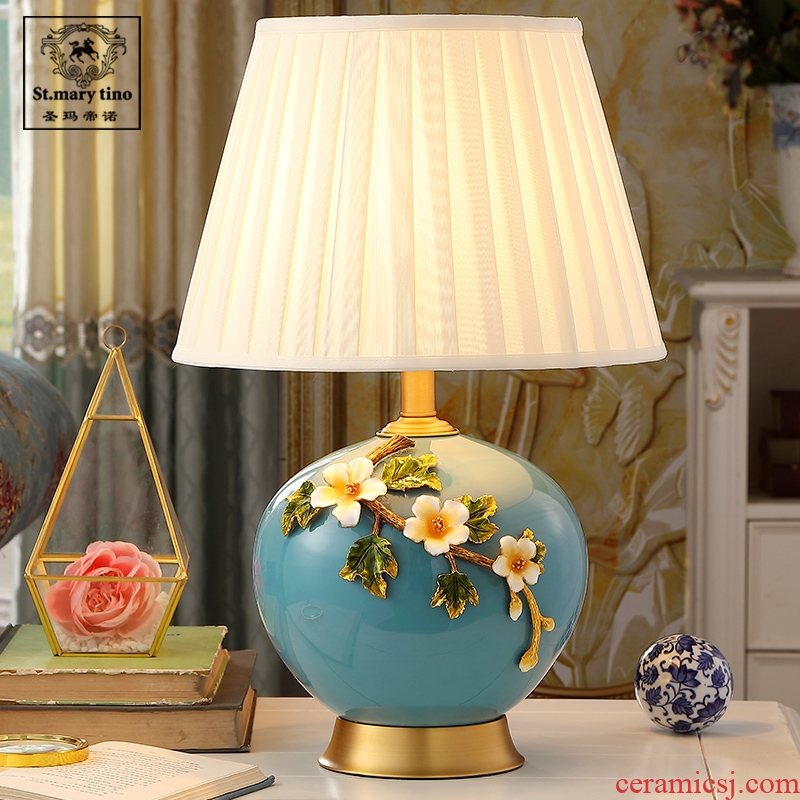 New Chinese pottery and porcelain enamel lamp sitting room the bedroom the head of a bed artical retro full copper household contracted lighting