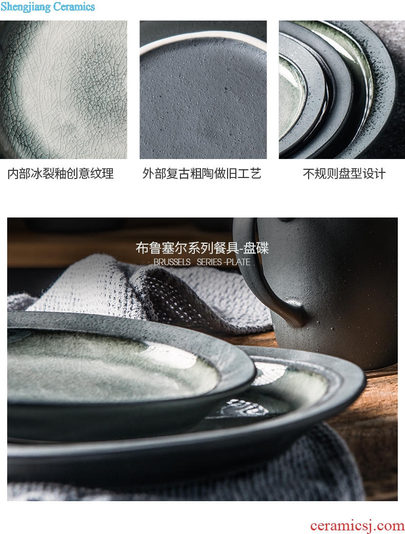 Million fine ceramic flat northern wind restoring ancient ways plate household ice crack coarse pottery glaze plate plate export wholesale