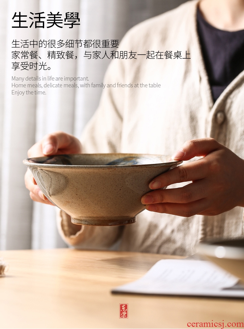 Japanese style restoring ancient ways of household utensils rainbow noodle bowl big bowl hand-painted blue-and-white ceramics nostalgic la rainbow noodle bowl bowl