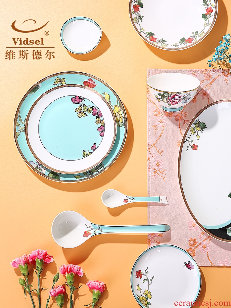 Vidsel high-grade bone China tableware suit American dishes dishes suit household luxury elegant european-style ceramics