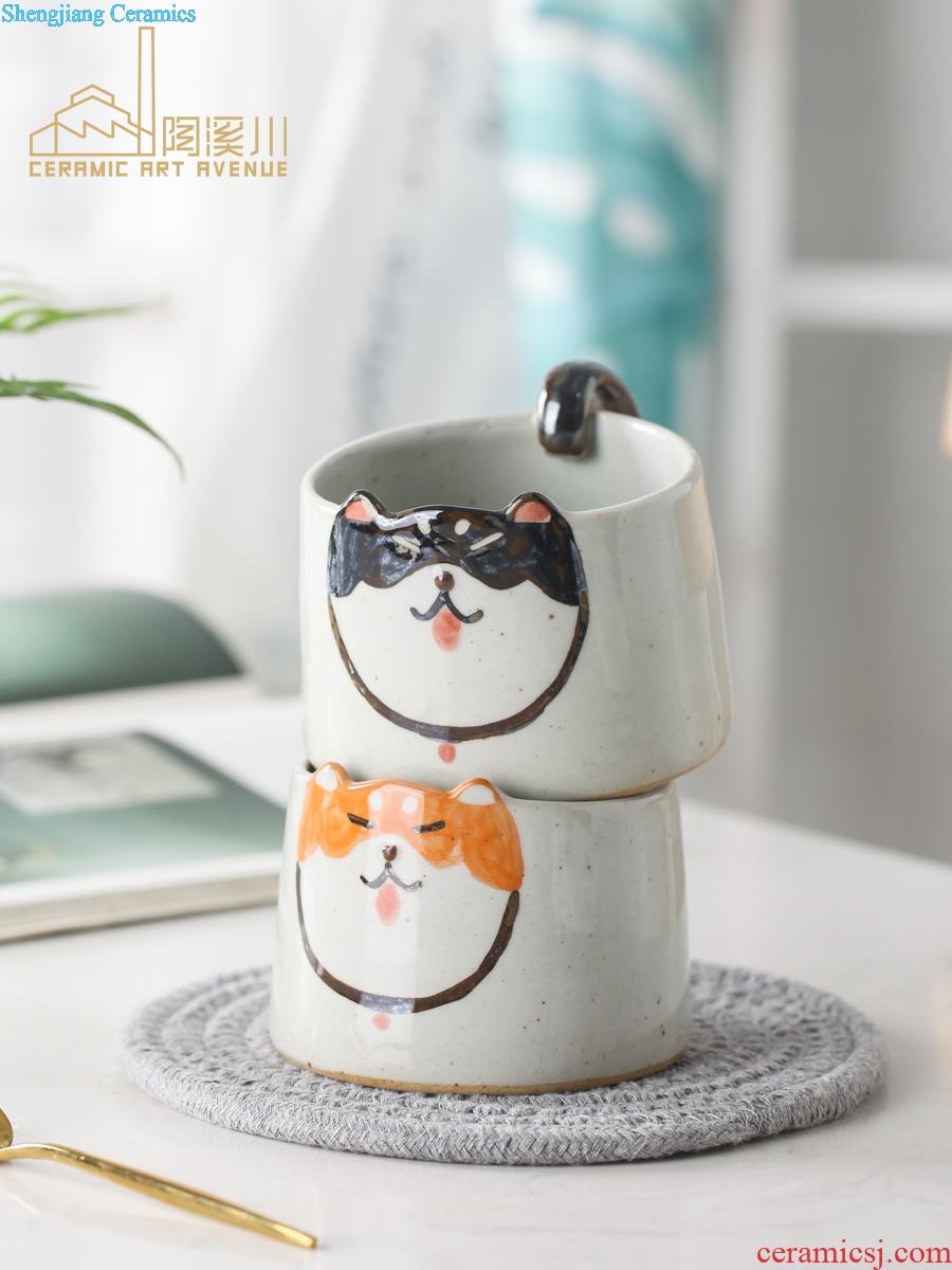 Mark cup Nordic ins cartoon dog ceramic coffee cup manually cute shiba inu creative valentine's birthday present