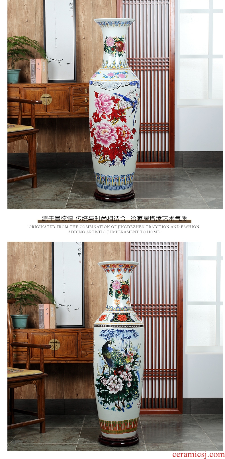 Jingdezhen ceramics powder enamel of large vase hotel opening shop celebrates the flower arrangement sitting room adornment is placed