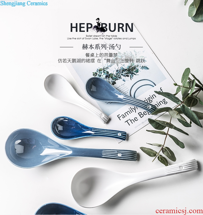 Household tablespoons of long handle drink soup spoon creative contracted small spoon Nordic ceramic spoon spoon eat porridge spoon scoop