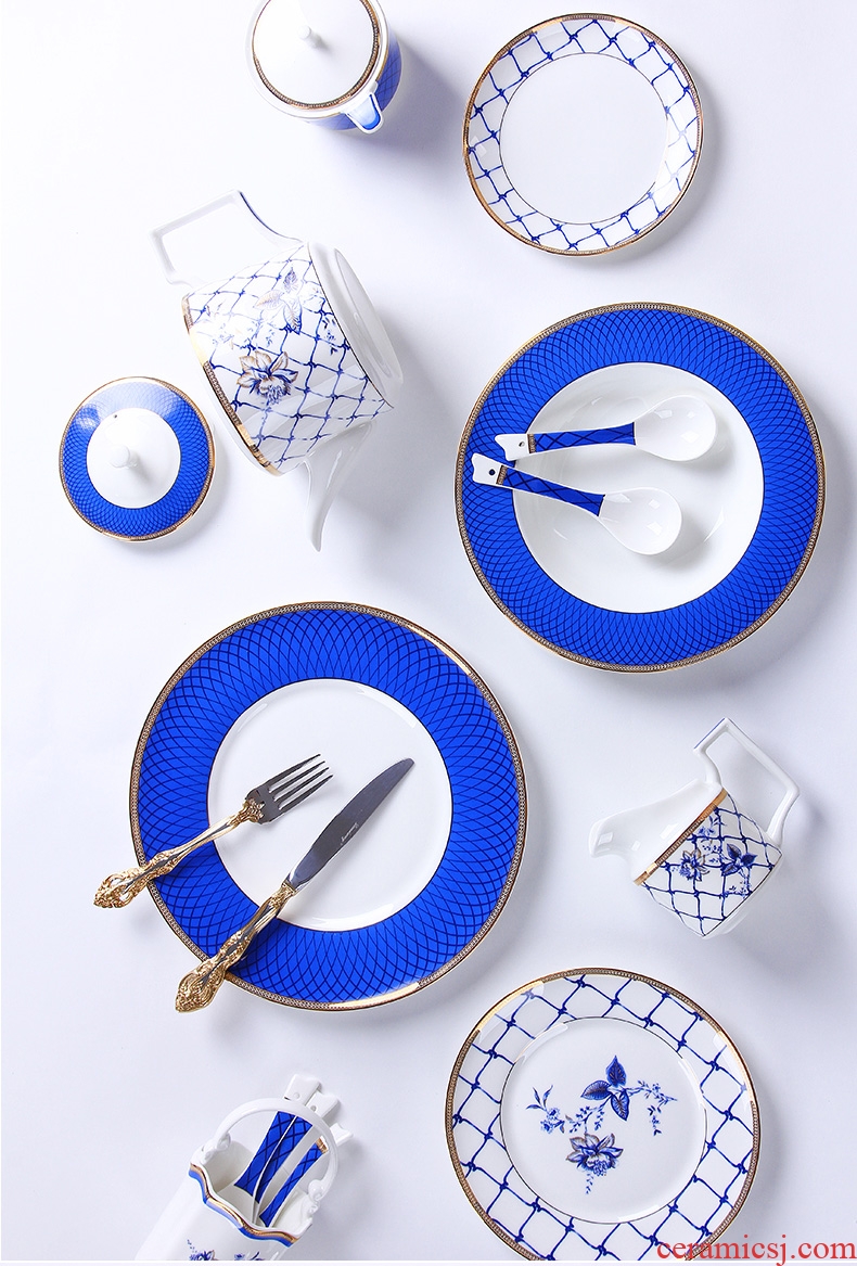 New Chinese blue and white porcelain bowls suit tangshan high-grade bone porcelain tableware ceramic dishes dishes suit household Chinese wind