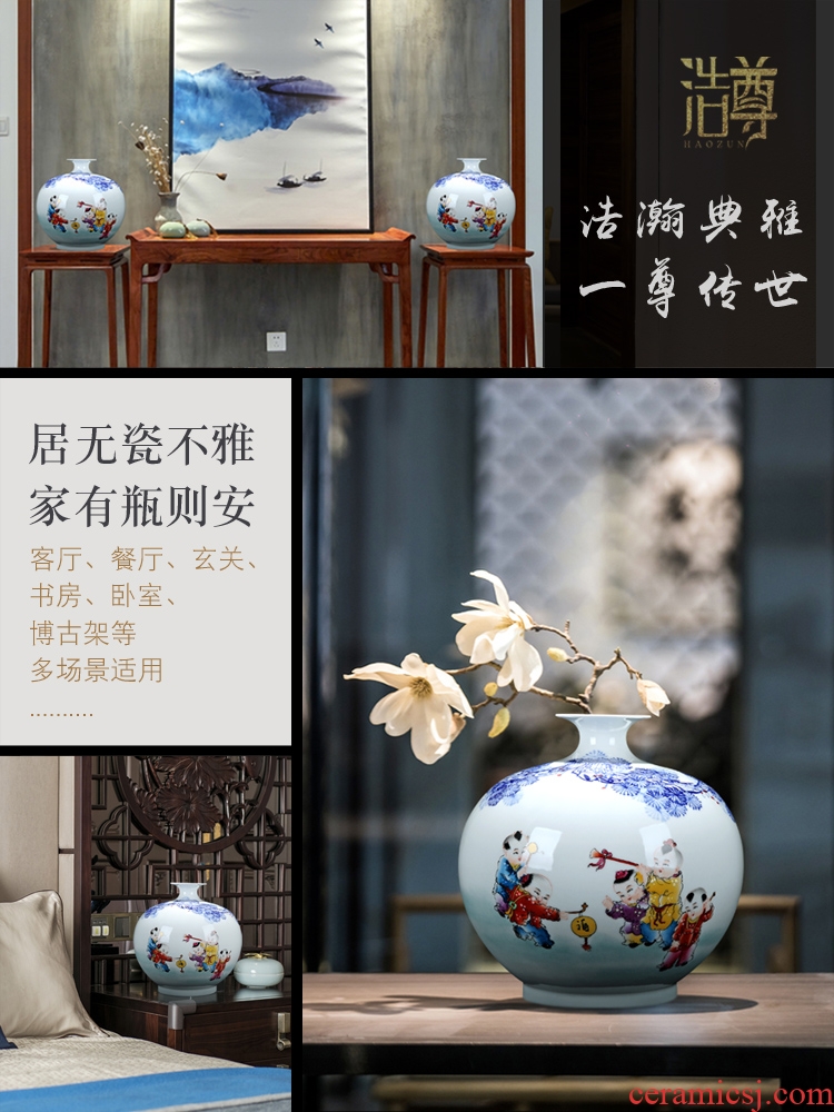 Jingdezhen blue and white porcelain ceramics craft vase flower arranging archaize sitting room of Chinese style decorates porch rich ancient frame furnishing articles