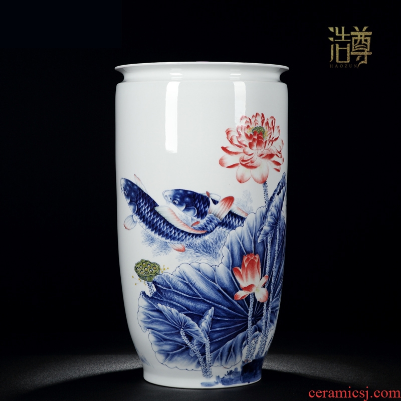 Jingdezhen ceramic big blue and white porcelain vase furnishing articles of Chinese style living room porch rich ancient frame decoration flower porcelain